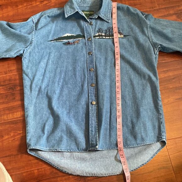 Bushwacker Denim Embroidered Shirt Winter Scene Size Medium - Picture 13 of 14